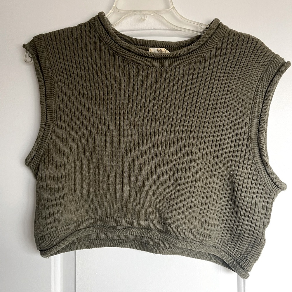 Roolee Olive Green Cropped Sweater Tank